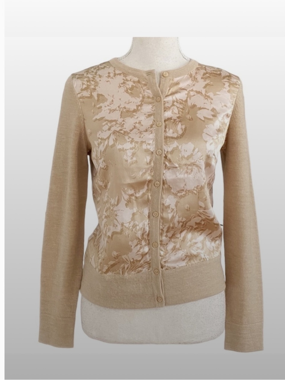 Lord & Taylor Floral Satin Front Cardigan Beige Cream Button Front Size 2X NWT